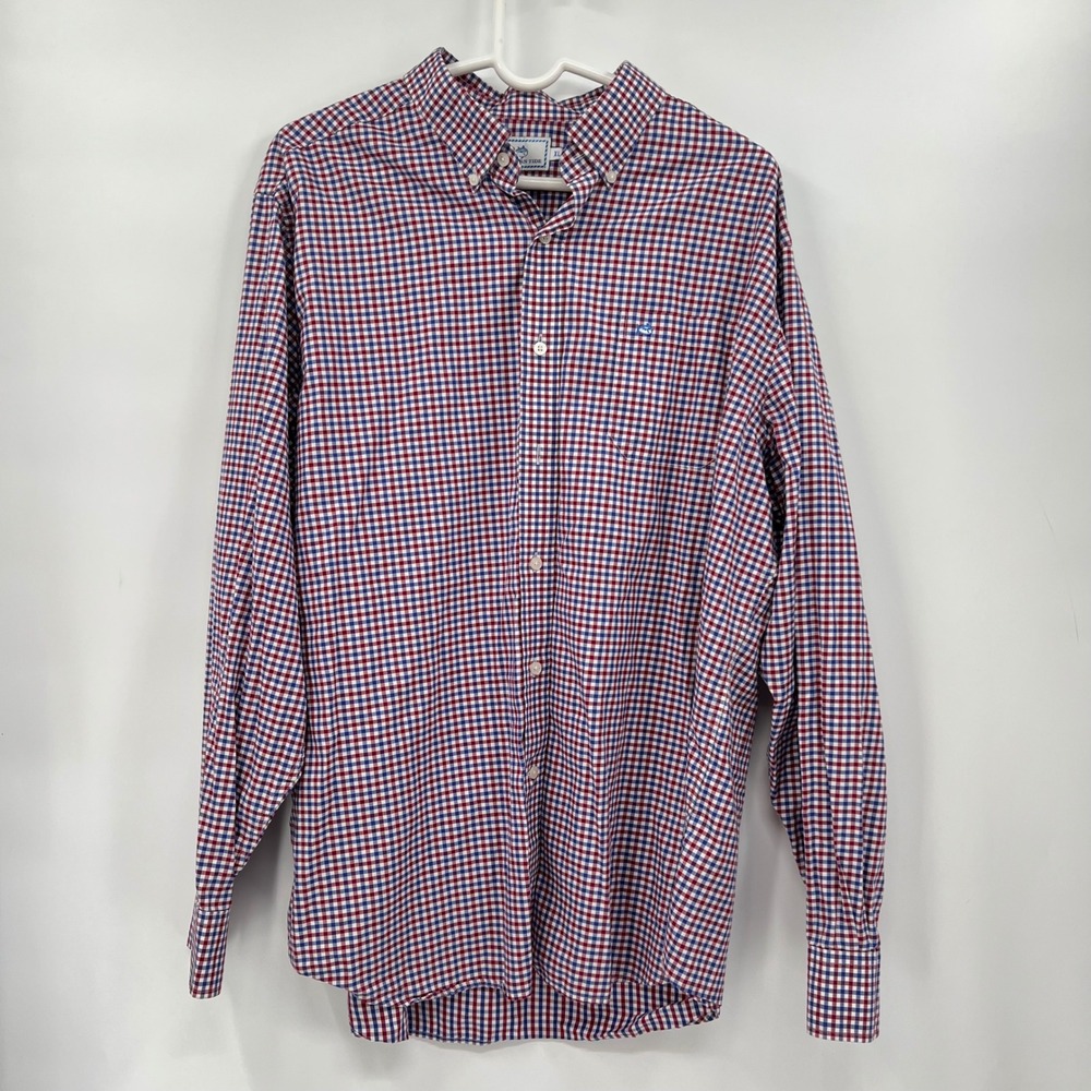 Southern Tide XL Button Down Shirt M Navy Red Gingham Skipjack Logo Long Sleeve